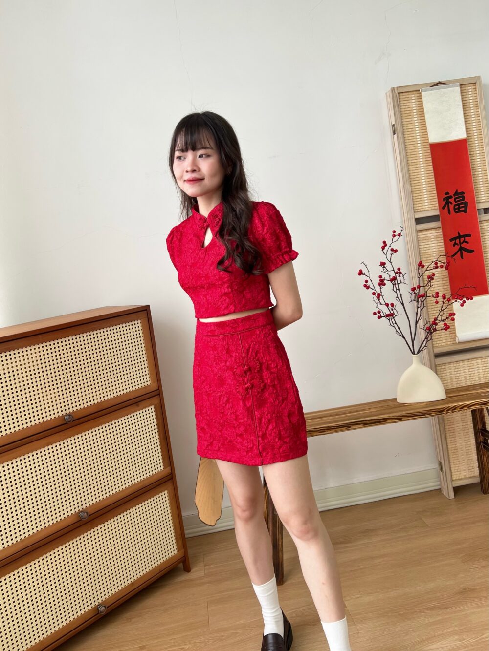 Xi Cheongsam Set (Red) - Beez Boutique